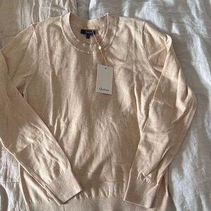 Quince Lightweight Cotton Cashmere Crew Sweater Heather Oatmeal (Medium)